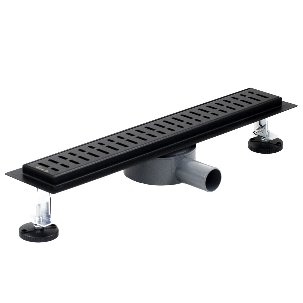 Линейный душевой трап SANTREK  С-70500 BLACK нерж 70*500мм (горизонтальный выпуск 360 гр, ф40)  черный матовый, сухой затвор и гидрозатвор