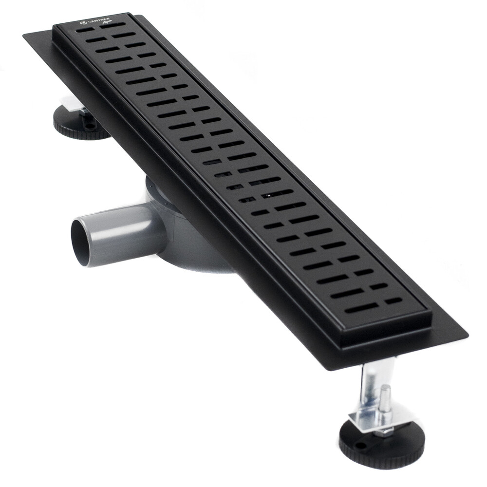 Линейный душевой трап SANTREK  С-70500 BLACK нерж 70*500мм (горизонтальный выпуск 360 гр, ф40)  черный матовый, сухой затвор и гидрозатвор