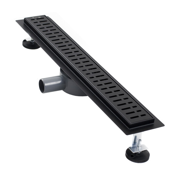 Линейный душевой трап SANTREK AQUA  С-70600 BLACK нерж 70*600мм (горизонтальный выпуск 360 гр, ф40)  черный матовый, сухой затвор и гидрозатвор