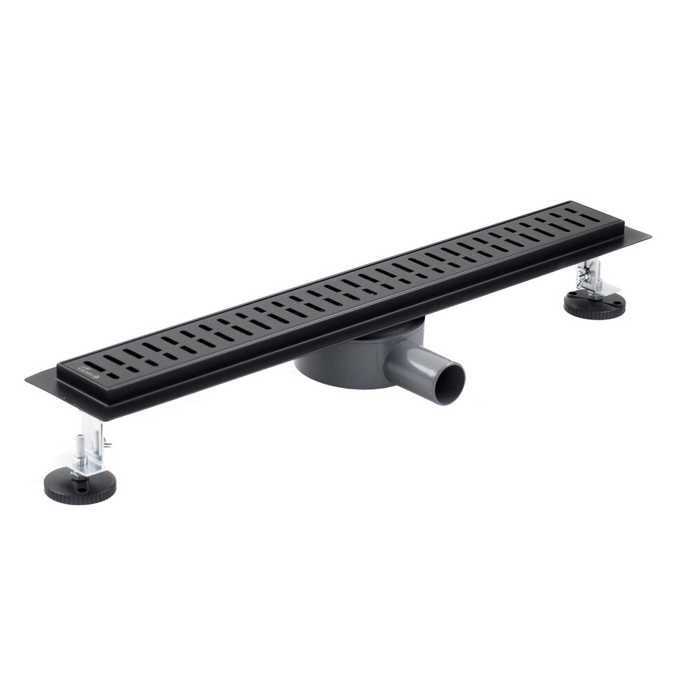 Линейный душевой трап SANTREK AQUA  С-70600 BLACK нерж 70*600мм (горизонтальный выпуск 360 гр, ф40)  черный матовый, сухой затвор и гидрозатвор