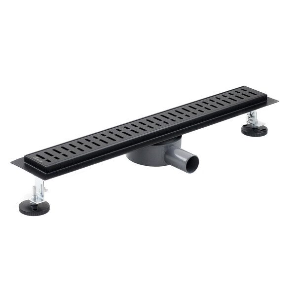 Линейный душевой трап SANTREK AQUA  С-70600 BLACK нерж 70*600мм (горизонтальный выпуск 360 гр, ф40)  черный матовый, сухой затвор и гидрозатвор