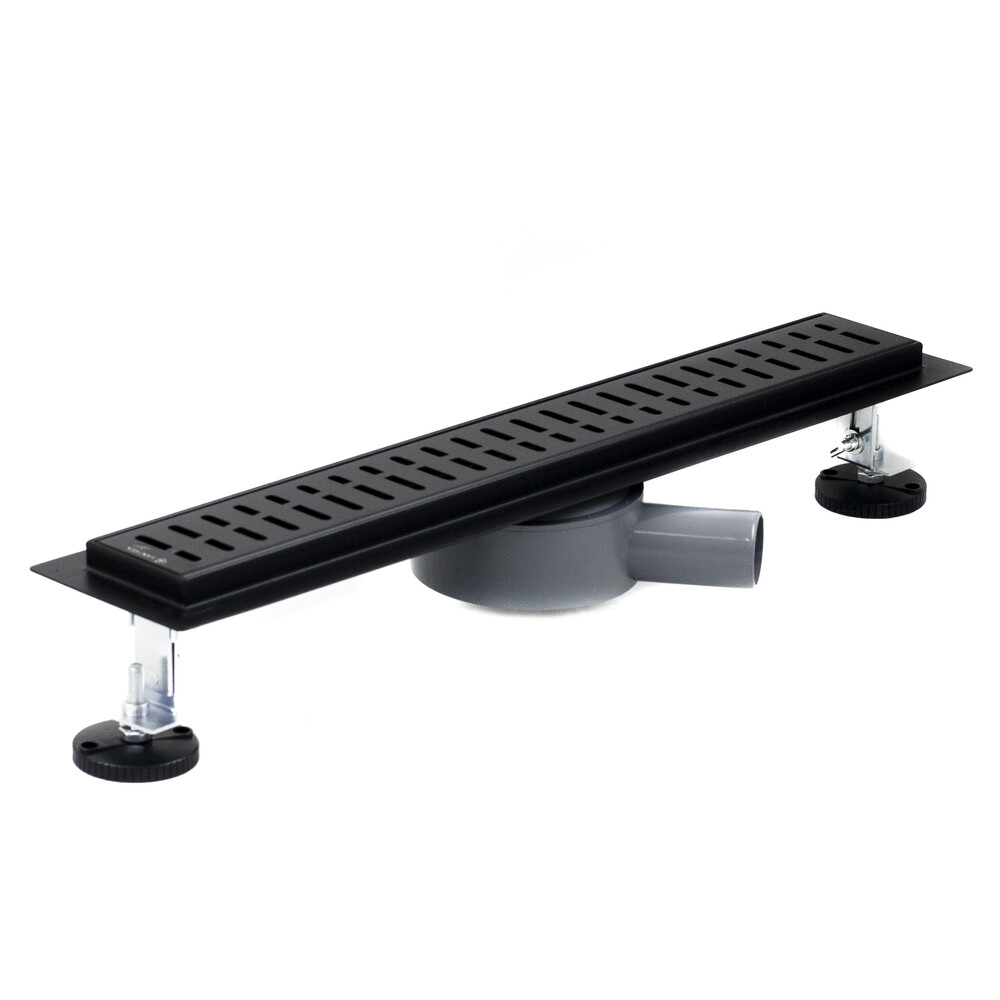 Линейный душевой трап SANTREK AQUA  С-70600 BLACK нерж 70*600мм (горизонтальный выпуск 360 гр, ф40)  черный матовый, сухой затвор и гидрозатвор