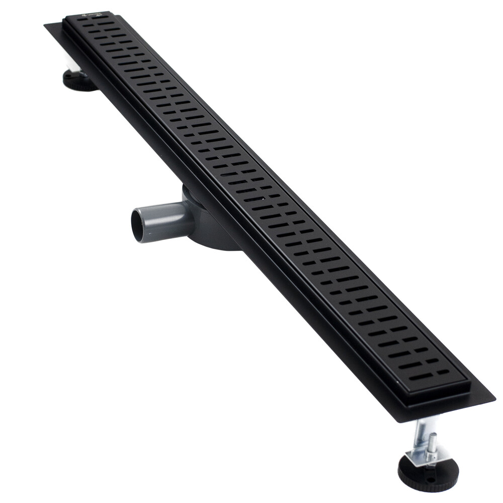 Линейный душевой трап SANTREK  С-70900 BLACK нерж 70*900мм (горизонтальный выпуск 360 гр, ф40)  черный матовый, сухой затвор и гидрозатвор