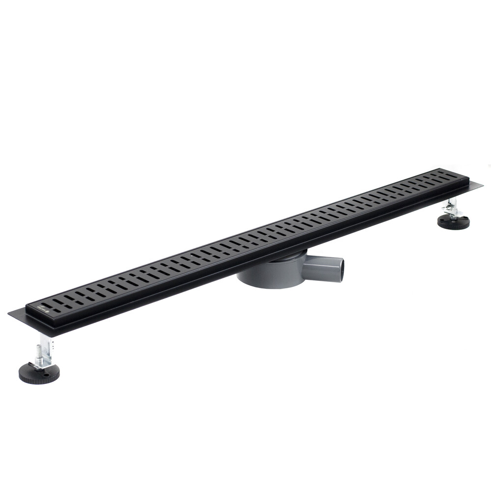 Линейный душевой трап SANTREK  С-70900 BLACK нерж 70*900мм (горизонтальный выпуск 360 гр, ф40)  черный матовый, сухой затвор и гидрозатвор