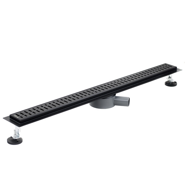 Линейный душевой трап SANTREK  С-70900 BLACK нерж 70*900мм (горизонтальный выпуск 360 гр, ф40)  черный матовый, сухой затвор и гидрозатвор