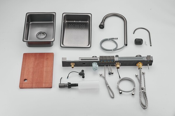 S-SC001Q Мойка для кухни р-р: 750х460х220мм прямоугольная, графит (2 места)