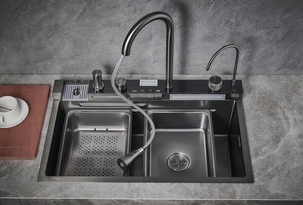 S-SC001Q Мойка для кухни р-р: 750х460х220мм прямоугольная, графит (2 места)