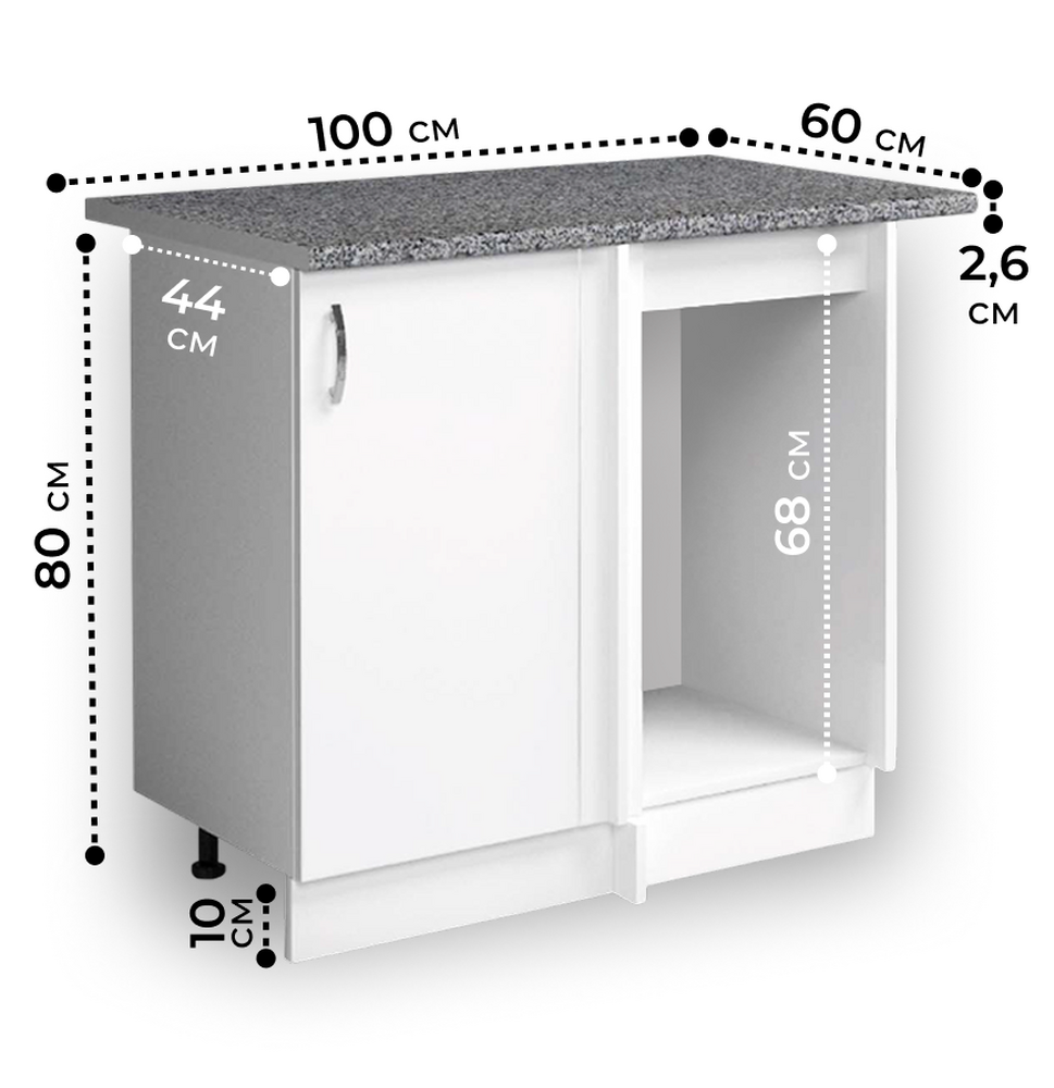 Рабочий стол угловой универсальный 100 цвет Белый столешница Гранит SANTREK HOME (ЛДСП)