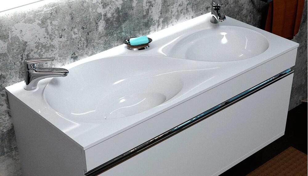 Умывальник "Otto 100" (литьевой мрамор, 1000х450х165) ДВОЙНОЙ встраиваемый