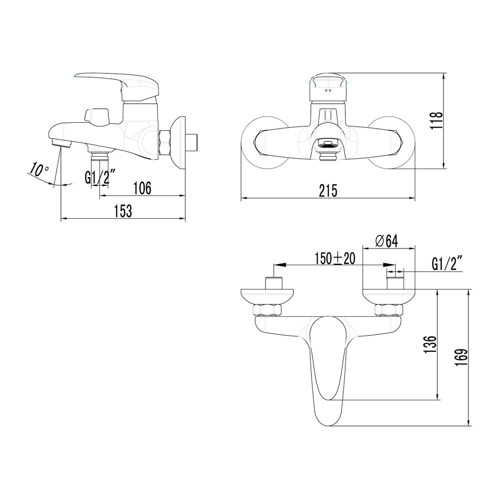 LM3314C Pramen Смеситель для ванны с коротким изливом, хром LEMARK								