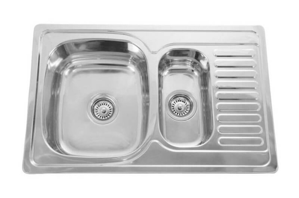  Мойка нерж врезная 78х50х165, т.0,6 1,5 ЧАШИ бол. сиф (+сифон) ЛЕВАЯ Китай   РАСПРОДАЖА !!!