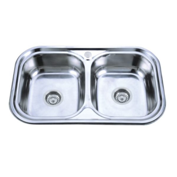 Мойка нерж врезная 78х48х180, т.0,8 ДВОЙНАЯ бол. сиф (+сифон) Китай