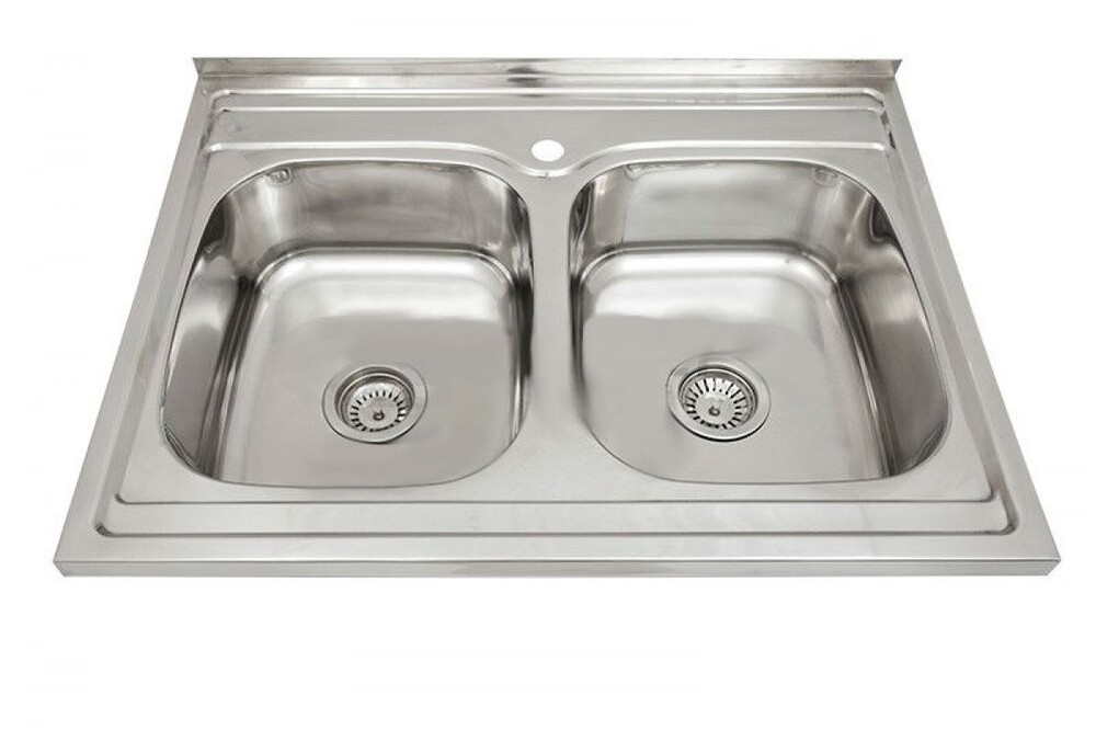 Мойка нерж 600х800х165 т.0,6 ДВОЙНАЯ (+ бол.сифон) Китай