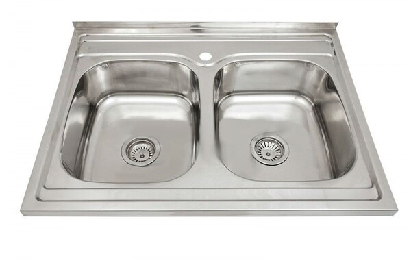 Мойка нерж 600х800х165 т.0,6 ДВОЙНАЯ (+ бол.сифон) Китай