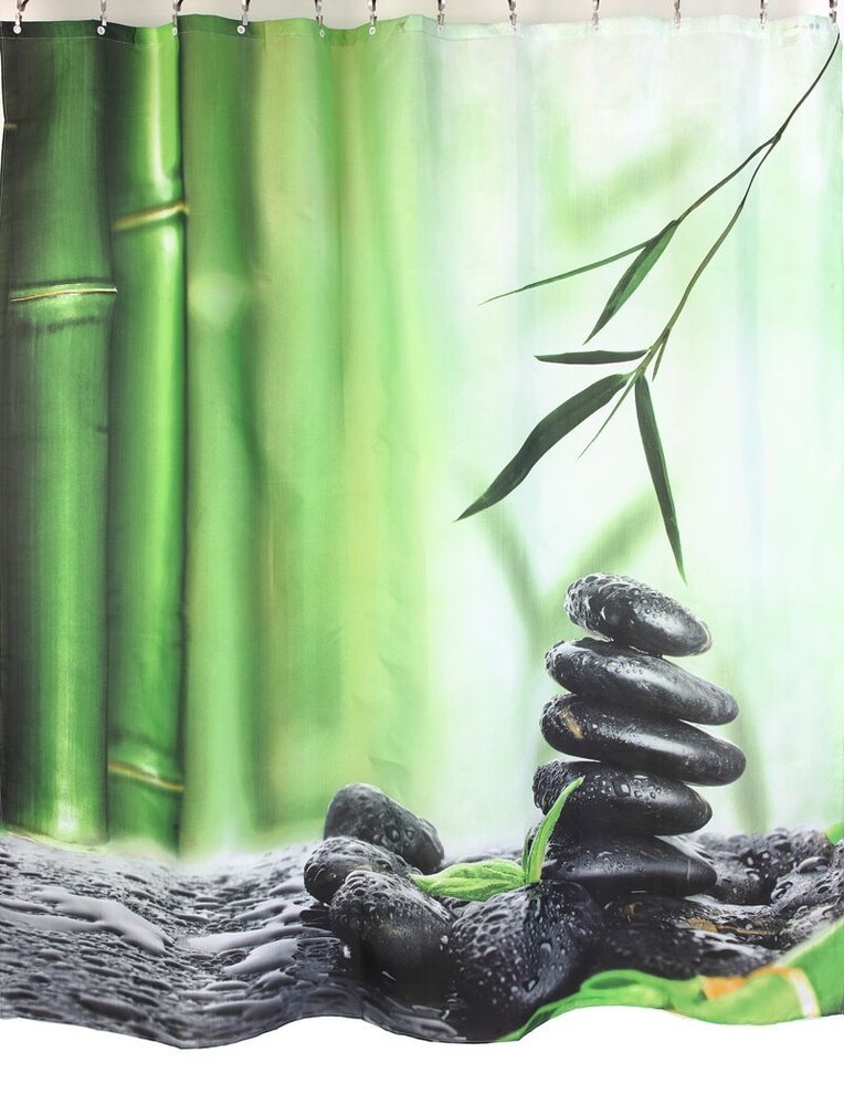 Штора д/ван "ZALEL" ФОТОПРИНТ 180х180 YGL DX-086 зелён.с кольцами ***