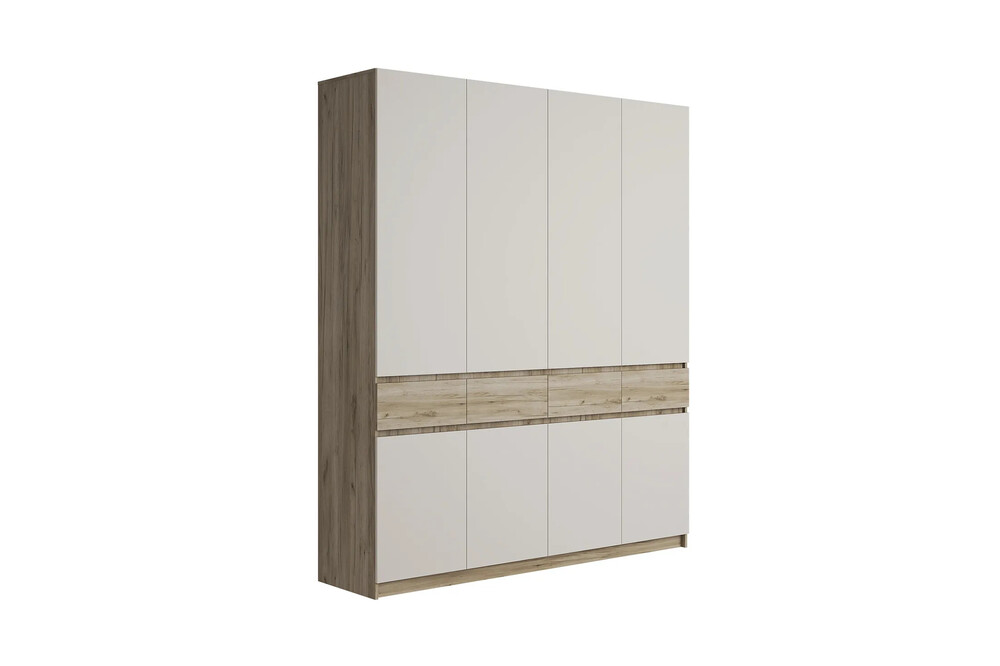 БОСТОН ШК-004 Шкаф 4-ств. ЛДСП (Комплект) Корпус - Дуб Крафт серый  Фасад ЛДСП - Кашемир 5981 BS / ЛДСП Дуб Крафт серый АВ8 153 (6 мест)