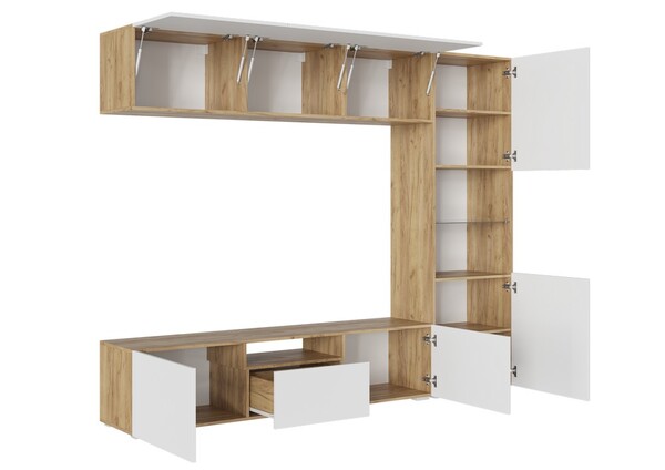 СТЕНФОРД Стенка МДФ Корпус - Дуб Крафт золотой  Фасад МДФ - матовая Белый Софт (4 места) ОЕ135