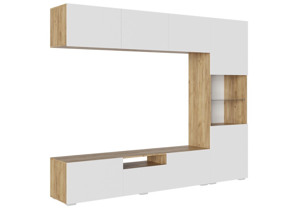 СТЕНФОРД Стенка МДФ Корпус - Дуб Крафт золотой  Фасад МДФ - матовая Белый Софт (4 места) ОЕ135