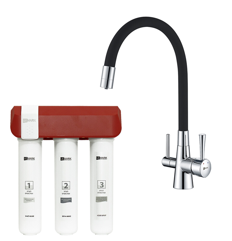 Комплект LM3075C086	: Смеситель LM3075C для кухни с гибким изливом + Фильтр для очистки жесткой воды OPTIMA LEMARK