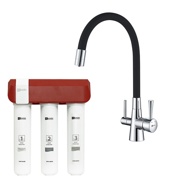 Комплект LM3075C086	: Смеситель LM3075C для кухни с гибким изливом + Фильтр для очистки жесткой воды OPTIMA LEMARK
