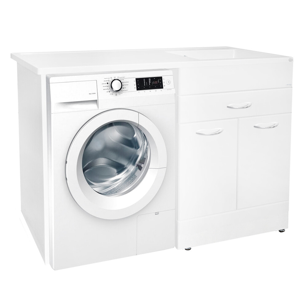 Подстолье под стиральную машину SANTREK HOME "СИТИ NEW-120" (Белый) 2 двери 1 ящик под умывальник "Magenta-1200" 1200х870х497