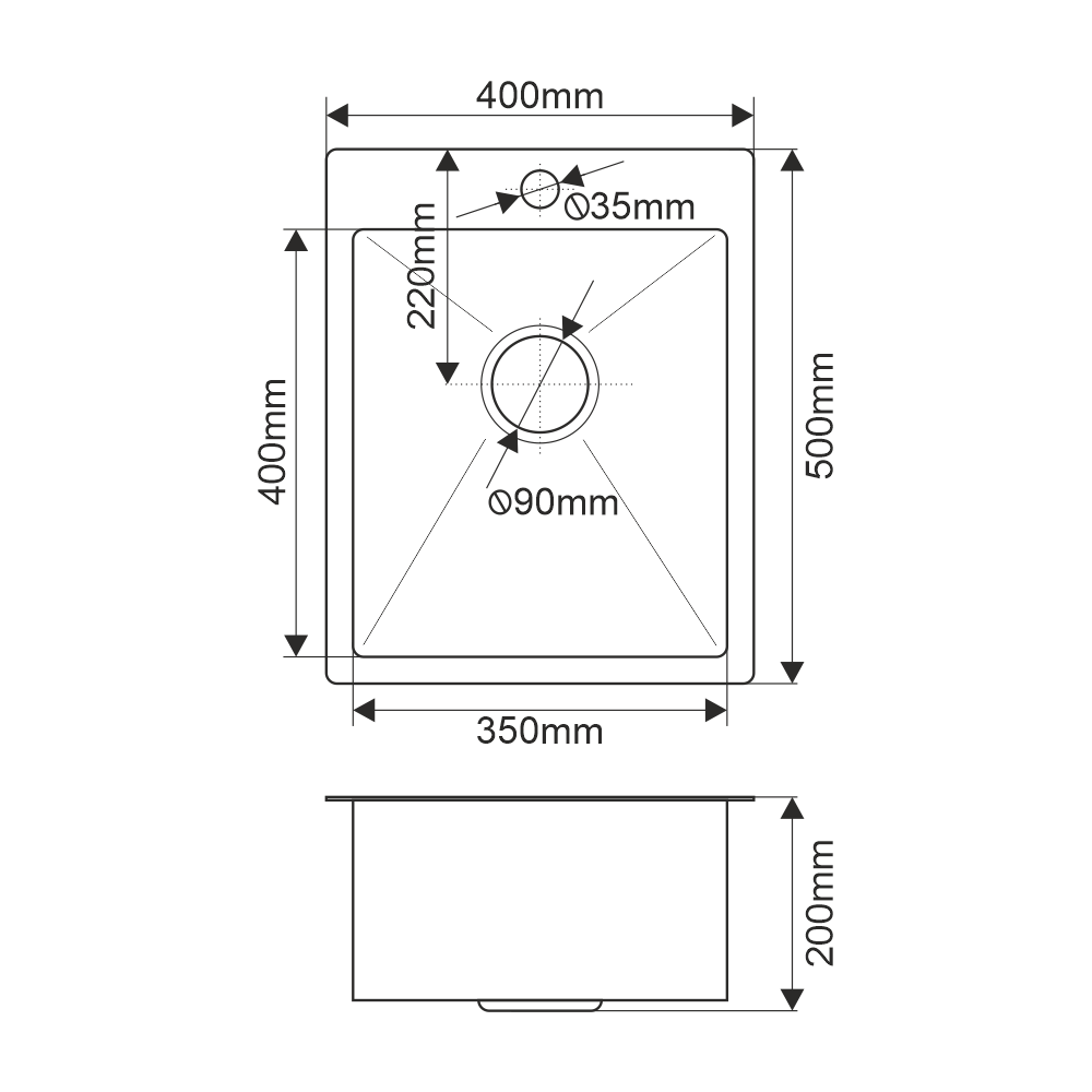 Мойка нерж врезная 400х500х200 т 3,0 САТИН R4050HK (+ сифон) AISI 304 MLN (Россия)