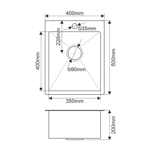 Мойка нерж врезная 400х500х200 т 3,0 САТИН R4050HK (+ сифон) AISI 304 MLN (Россия)