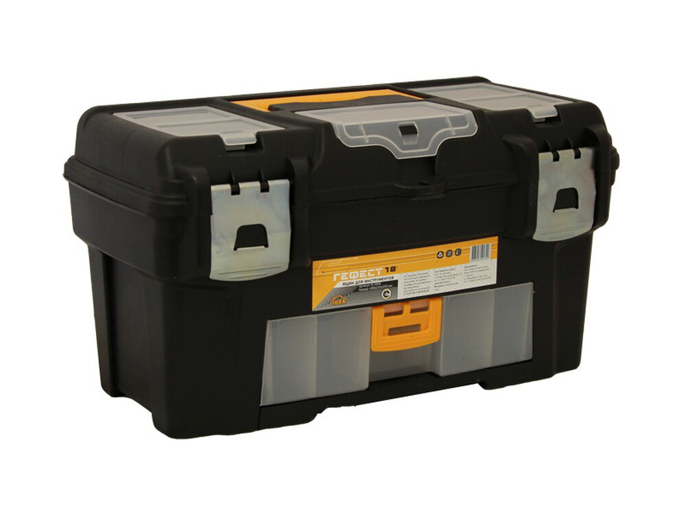 Ящик д/инструмента ГЕФЕСТ 18металл замки(с конс.и секц.)черн.с желт43х23,5х25("М-пластика") (М 2940) РАСПРОДАЖА!