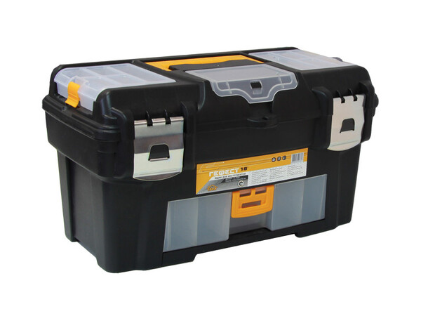 Ящик д/инструмента ГЕФЕСТ 18 металзамки(с конс.и короб)черн.с желт43х23,5х25 ("М-пластика") (М 2944) РАСПРОДАЖА