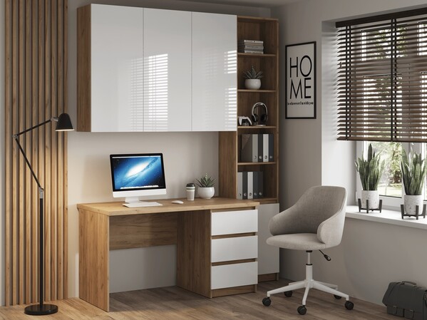 БОСТОН Стеллаж СЖ-001 МДФ (Комплект) Корпус - Дуб Крафт золотой  Фасад МДФ - глянцевая Белый (2 места) АВ8 079 КАТЕГОРИЯ А