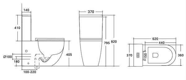 Унитаз-компакт безободковый (Торнадо) HOLLER TORNADO WEST (620*370*820мм, сиденье дюропласт с микролифтом, арматура 2-х режимная)  (2 места) белый