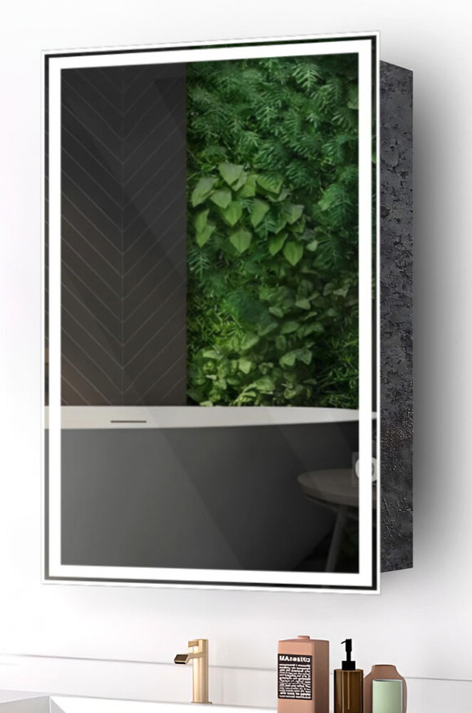 Зеркало-шкаф SANTREK HOME с LED подсветкой "ВИРДЖИНИЯ ФЛИП" евро 600х800мм камень серый