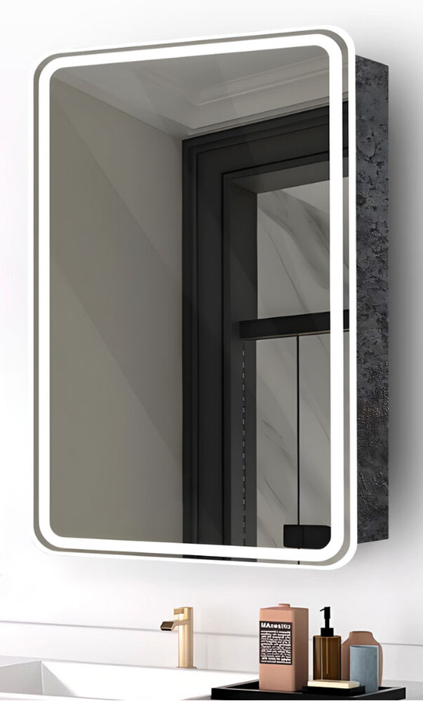 Зеркало-шкаф SANTREK HOME с LED подсветкой "МОНАКО ФЛИП" евро 500х800мм камень серый