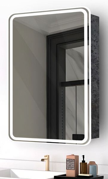 Зеркало-шкаф SANTREK HOME с LED подсветкой "МОНАКО ФЛИП" евро 600х800мм камень серый