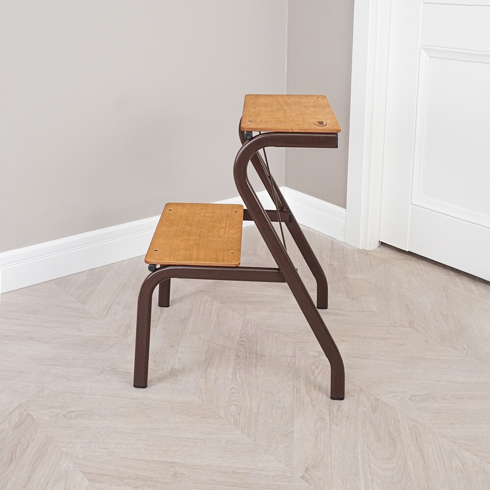 Табурет-стремянка "Конёк" МЕТАЛЛ/ДЕРЕВО (коричневый) 43х44х56 см (ТС 277  КОР) ЗМИ