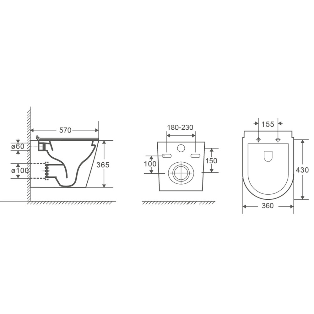  Унитаз подвесной безободковый HOLLER FORUM (570*360*365мм, сиденье дюропласт, микролифт) белый