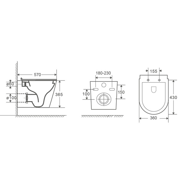  Унитаз подвесной безободковый HOLLER FORUM (570*360*365мм, сиденье дюропласт, микролифт) белый
