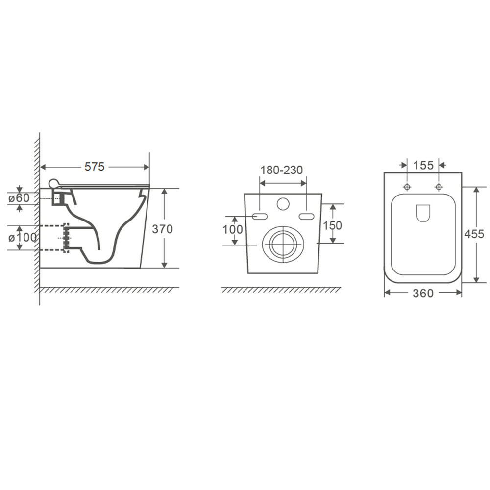   Унитаз подвесной безободковый HOLLER TOWER (575*360*370мм, сиденье дюропласт, микролифт) белый
