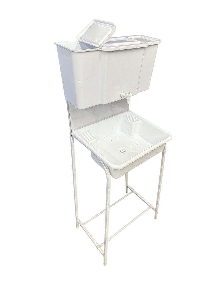 Умывальник уличный Водолей без ЭВН ПЛАСТ. БАЧОК (пластмас. мойка 40*50,V-бака 17л.) БЕЛЫЙ, кран пластик