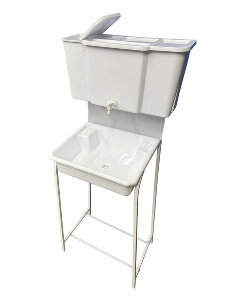 Умывальник уличный Водолей без ЭВН ПЛАСТ. БАЧОК (пластмас. мойка 40*50,V-бака 17л.) БЕЛЫЙ, кран пластик