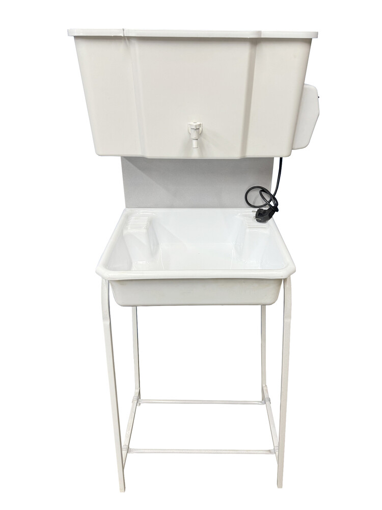 Умывальник уличный Водолей с ЭВН ПЛАСТ. БАЧОК (пластмас. мойка 40*50,V-бака 17л.) 1,25кВт БЕЛЫЙ, кран пластик