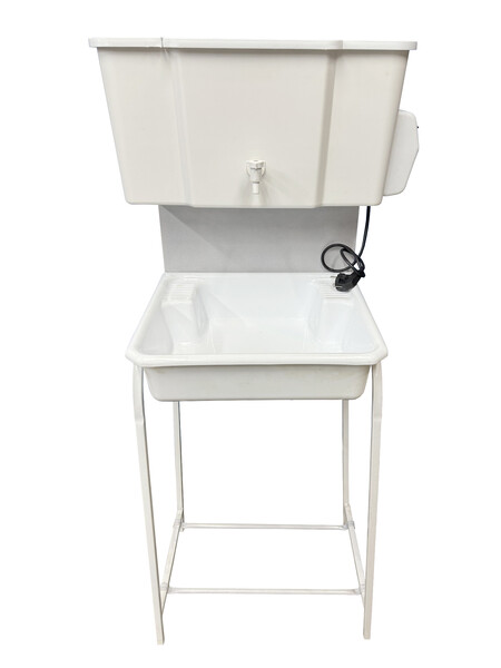 Умывальник уличный Водолей с ЭВН ПЛАСТ. БАЧОК (пластмас. мойка 40*50,V-бака 17л.) 1,25кВт БЕЛЫЙ, кран пластик