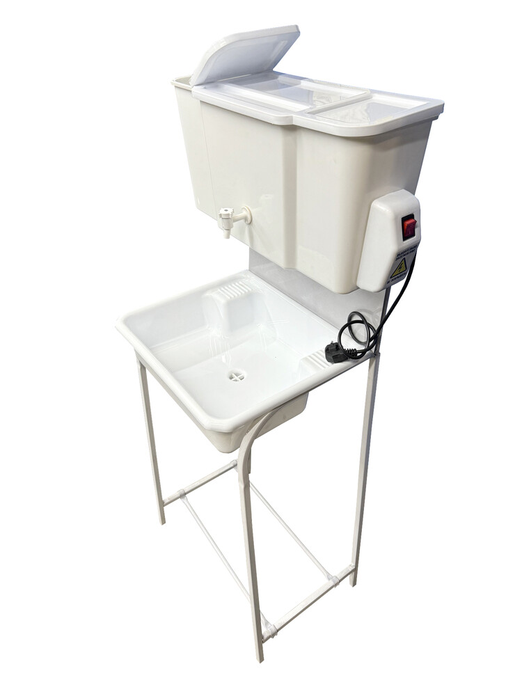 Умывальник уличный Водолей с ЭВН ПЛАСТ. БАЧОК (пластмас. мойка 40*50,V-бака 17л.) 1,25кВт БЕЛЫЙ, кран пластик