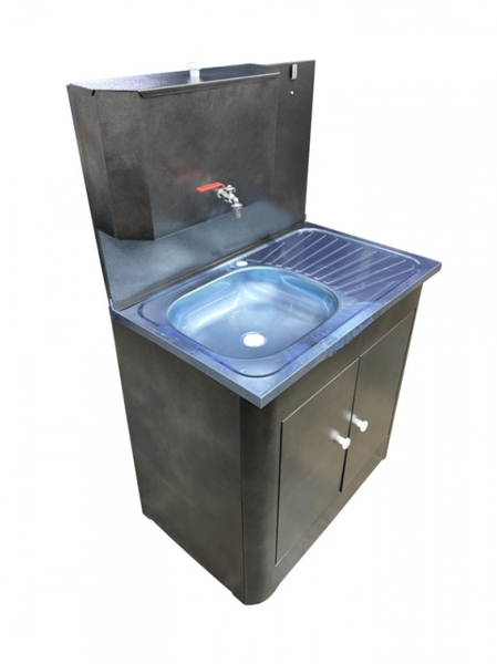 Умывальник 2-х дверный без ЭВН (тумба, нерж. мойка 50*80,V-бака 17л.) серебро, кран силумин