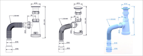 BG1080 Сифон 1 1/2*40 для моек с гофр.трубой 40*40х50 (800мм.) ИНКОПЛАСТ