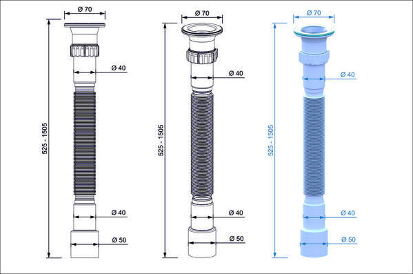 GS30145 Гофросифон для моек 1 1/2*40-40/50 (1450мм.) ИНКОПЛАСТ