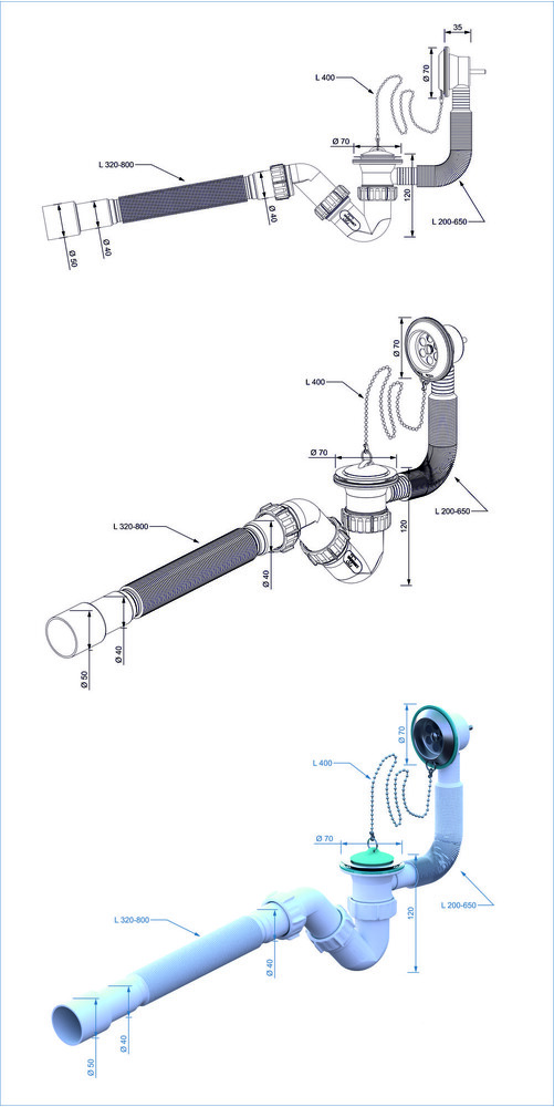 SB0180 Сифон для ванны S-обр. 1 1/2-40 c гофр.трубой 40*40х50 (800мм.) ИНКОПЛАСТ