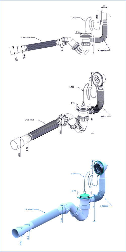 SB01145 Сифон для ванны S-обр. 1 1/2-40 c гофр.трубой 40*40х50 (1450мм.) ИНКОПЛАСТ
