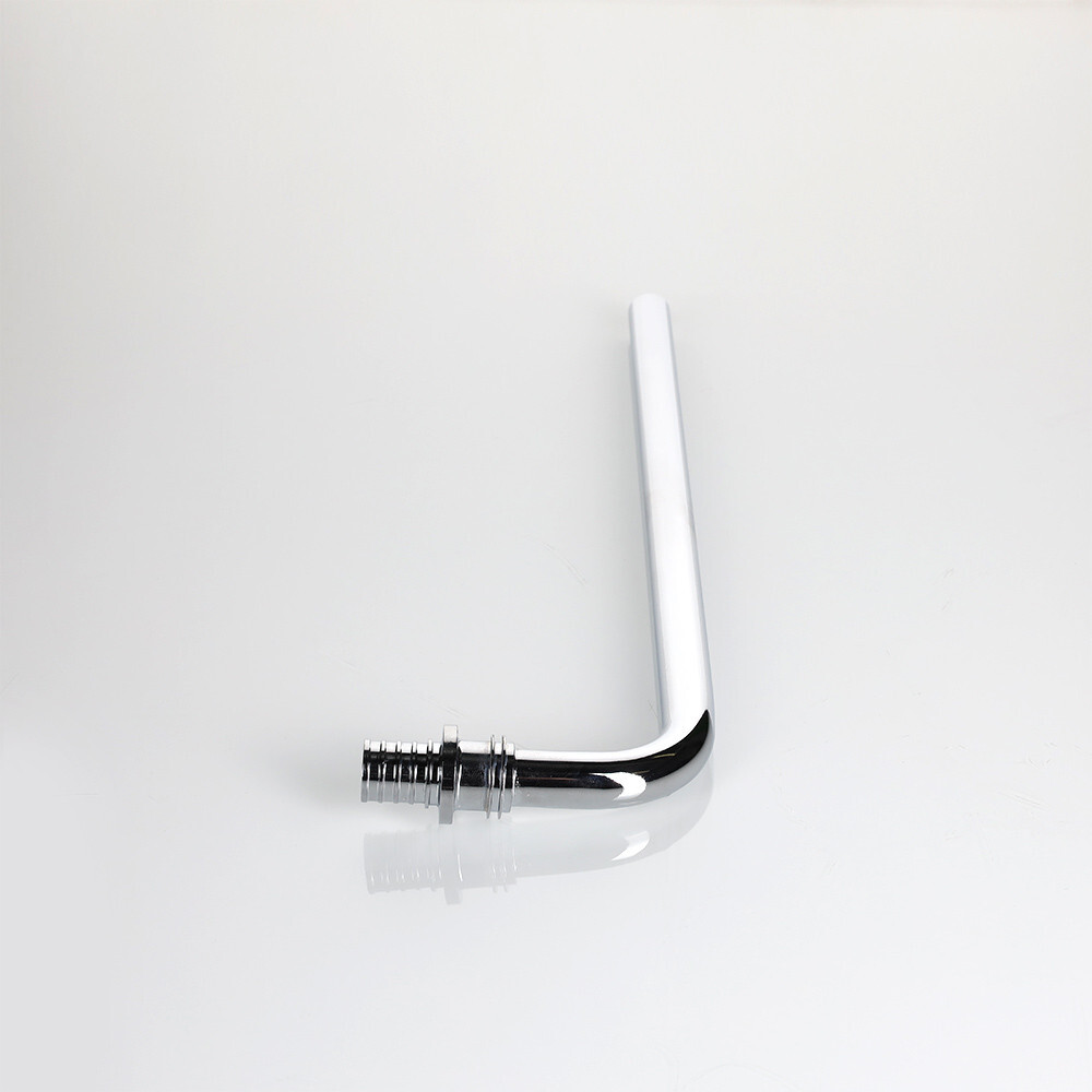 Угловой аксиальный фитинг VALTEC, с хромированной латунной трубкой с плавным поворотом короткий 20(2,8)х15 L 300 мм VTm.481.PC.002015