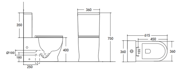 Унитаз-компакт HOLLER COMBO (615*360*750мм, сиденье ТЕРМОПЛАСТ, арматура 2-х режимная) (2 места) белый